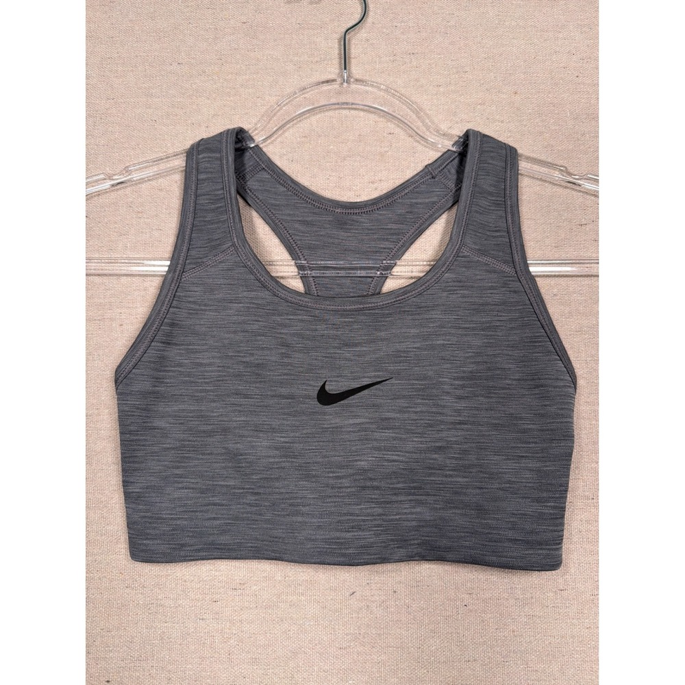 Nike Dri-FIT Women Gray Heathered Racerback Sports Bra Size S Small Swoosh Logo